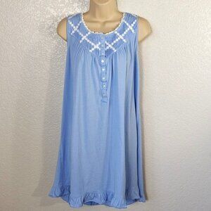 Eileen West Size M Chemise Blue Pintuck Cotton Blend Ruffle Hem